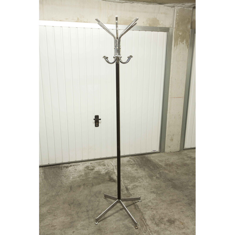 Mid-century industrial parrot coat rack, chrome and black, 1960