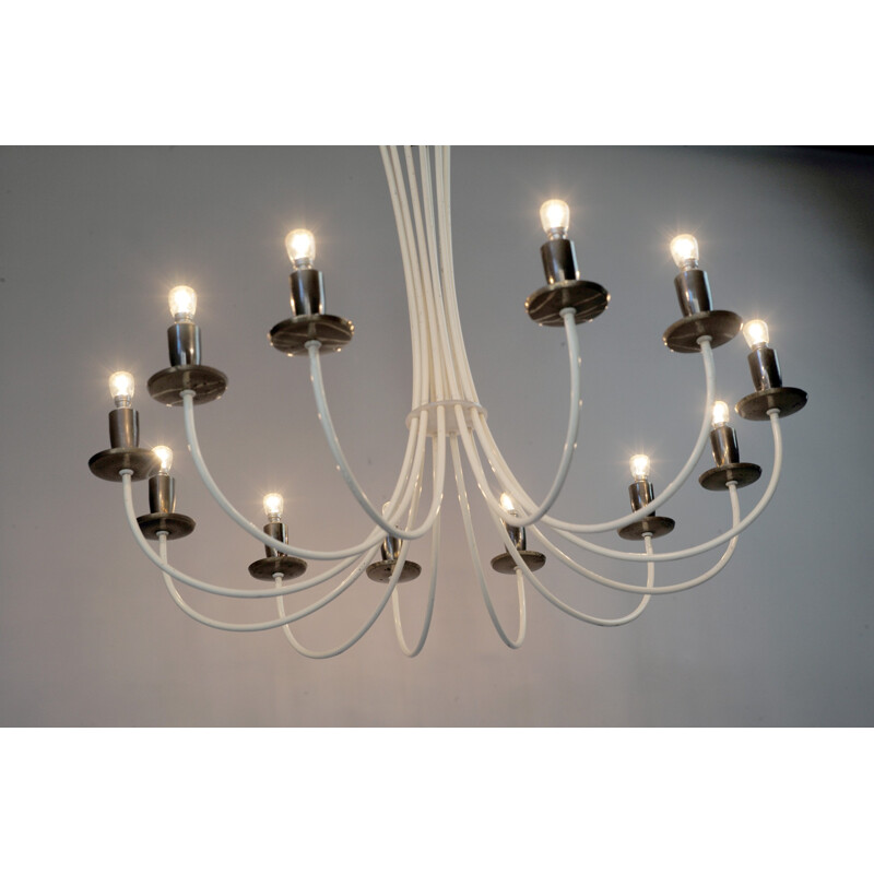 Italian chandelier in white lacquered metal with 12 lights - 1950s