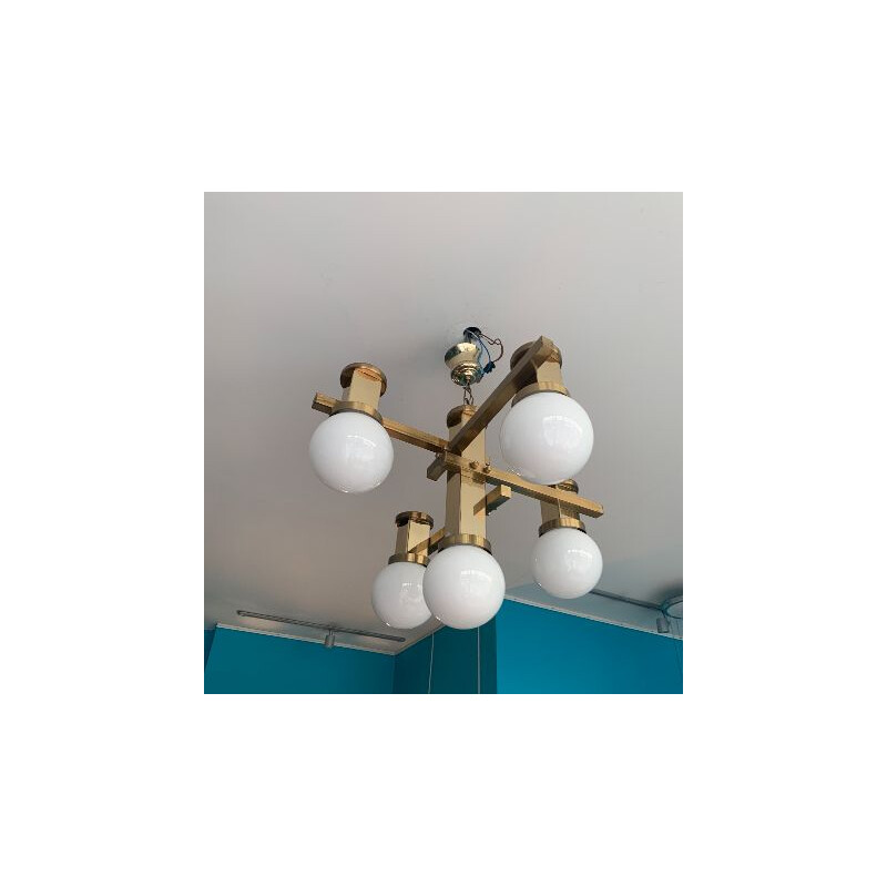 Vintage brass and opaline suspension by Gaetano Sciolari 