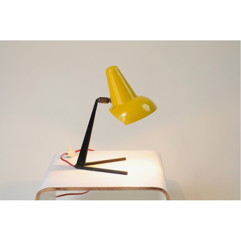 French table lamp in yellow metal and sheet steel - 1950s