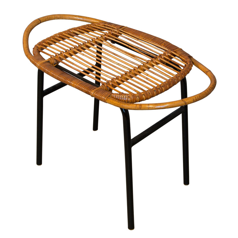 Mid-century rattan stool by Alan Fuchs for Experimental Housing Project Invalidovna, Prague 1961s