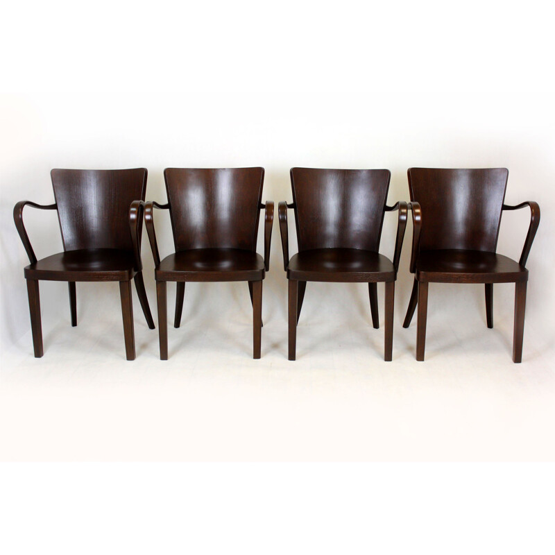 Set of 4 vintage bentwood B47 armhairs by Michael Thonet, 1930s