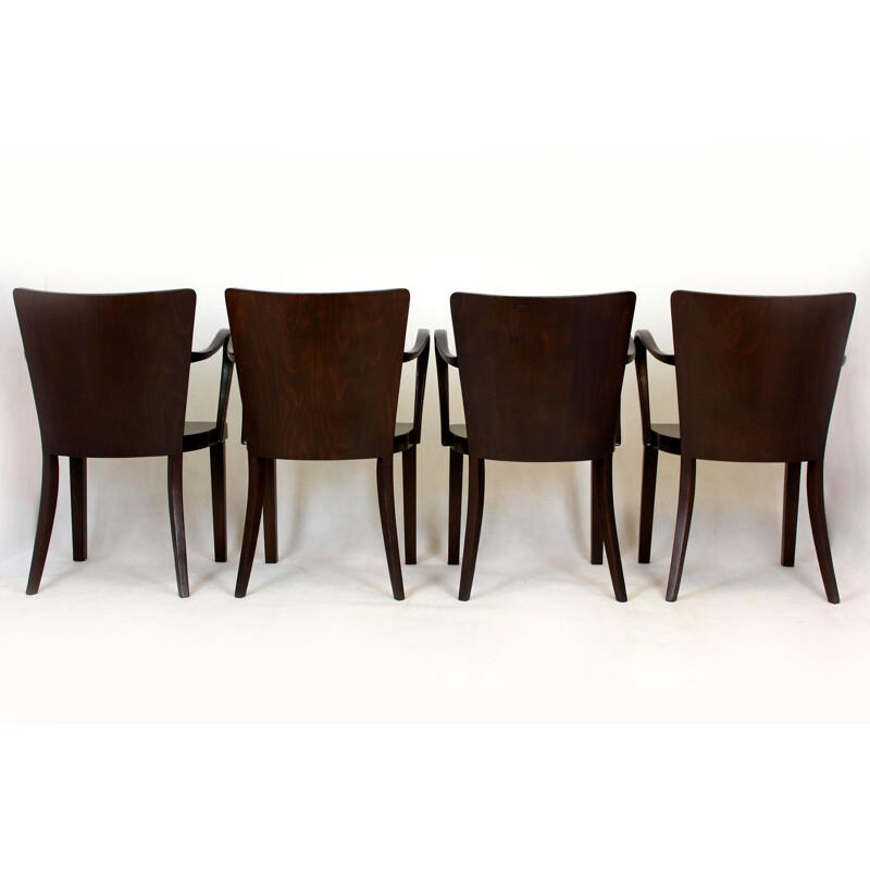 Juego de 4 sillones de madera curvada vintage B47 de Michael Thonet, 1930