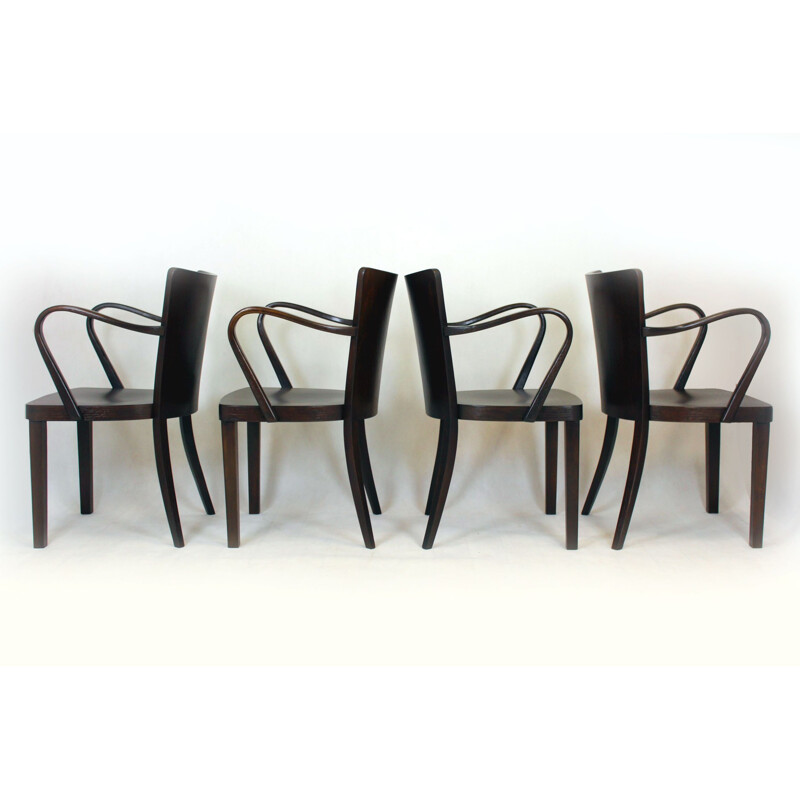 Set di 4 poltrone vintage in legno curvato B47 di Michael Thonet, 1930