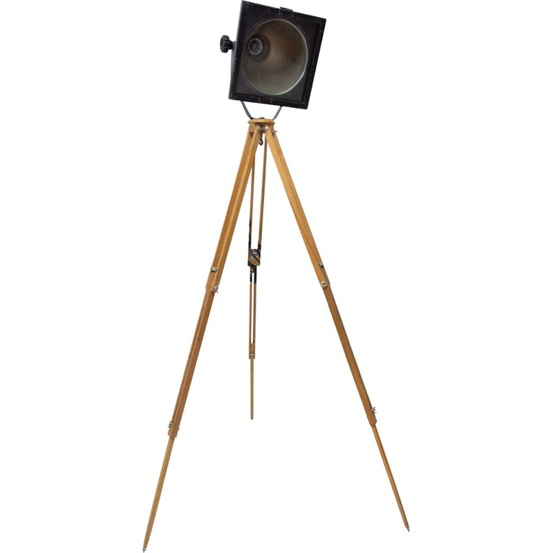 Mid-century black industrial spot light tripod floor lamp, 1970s