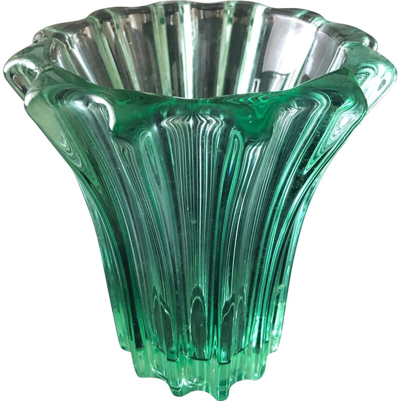 Vintage green avesn crystal vase, 1950