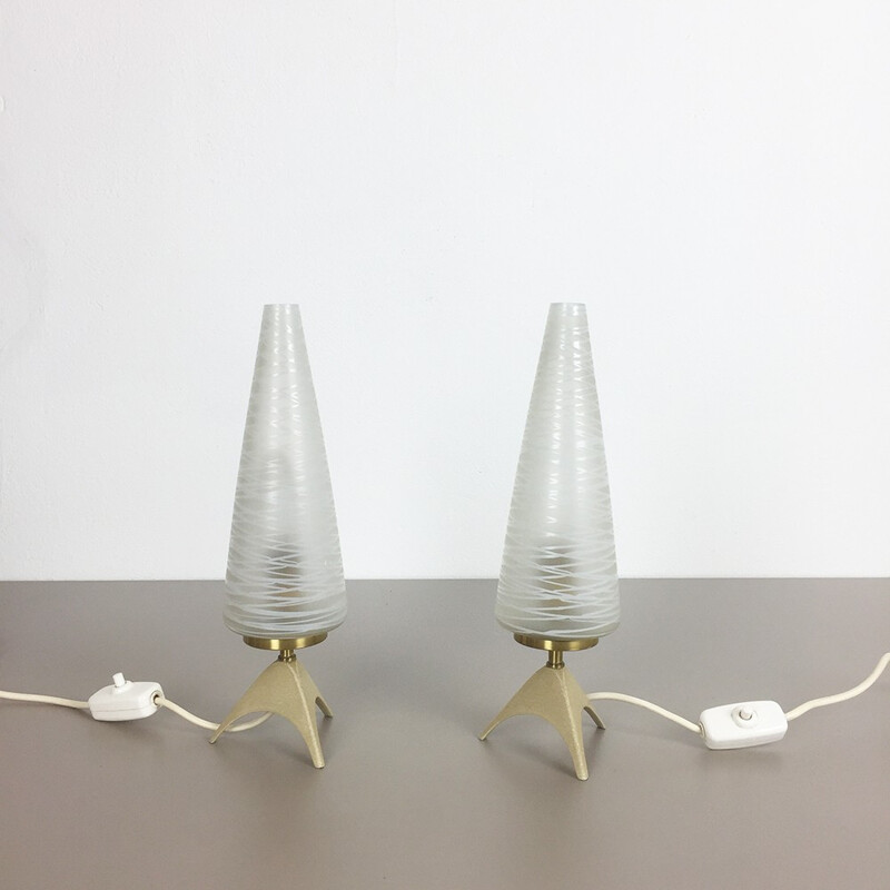 Pair of table lamps in metal and glass - 1950s