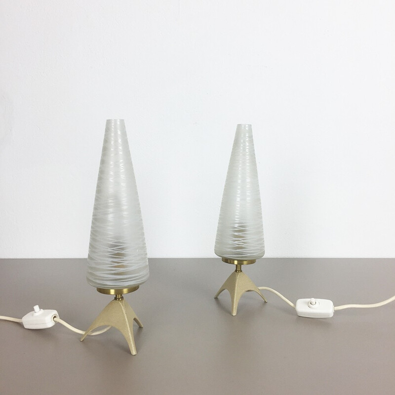 Pair of table lamps in metal and glass - 1950s