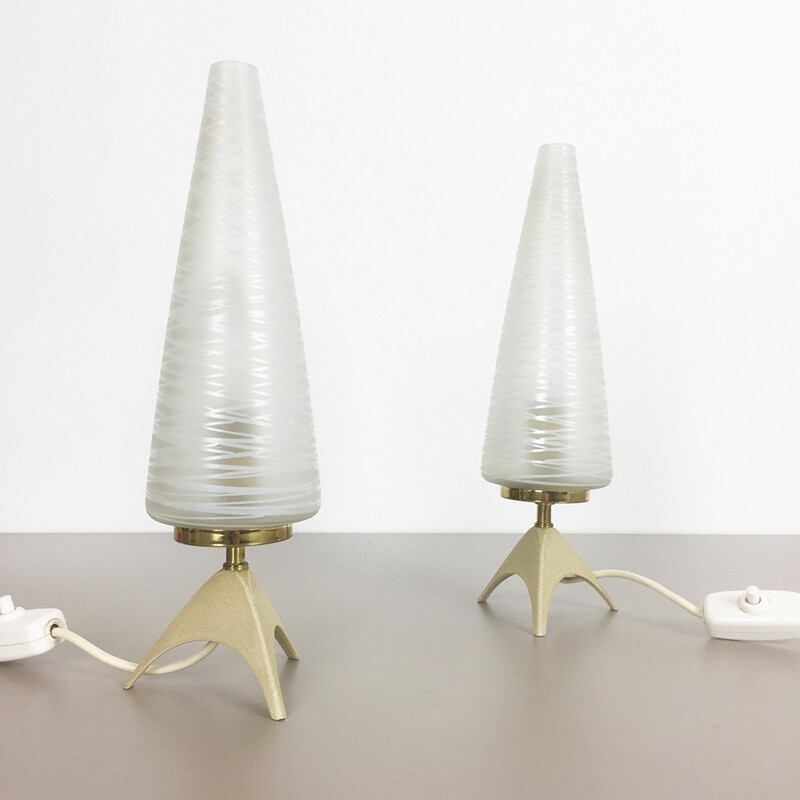 Pair of table lamps in metal and glass - 1950s