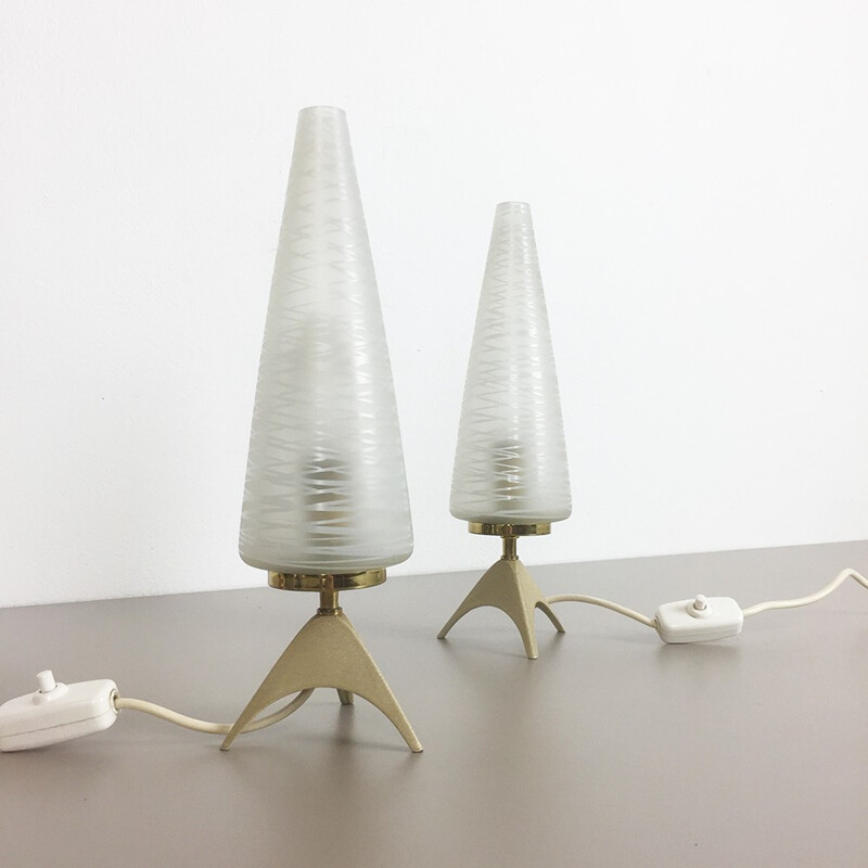 Pair of table lamps in metal and glass - 1950s