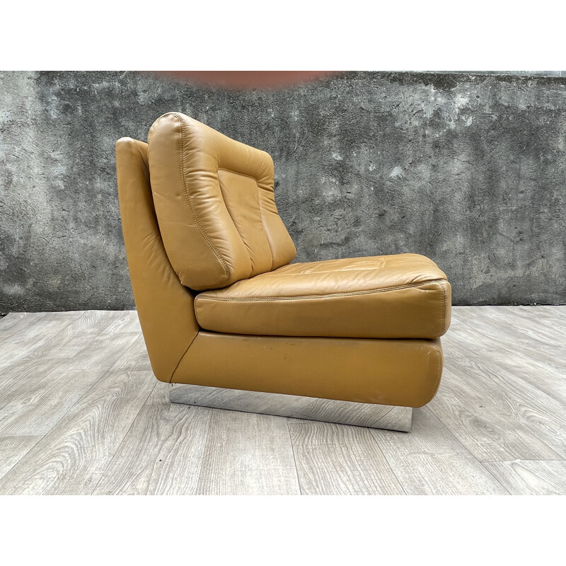 Vintage leather and metal chair by Jacques Charpentier, 1970