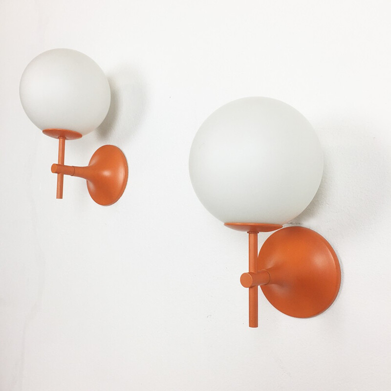 Paire d'appliques Temde orange en verre et métal, Max BILL - 1970