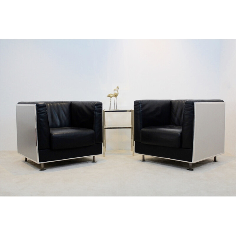 Paar Matteo Grassi-fauteuils in aluminium, Kunihide Oshinomi - 1980