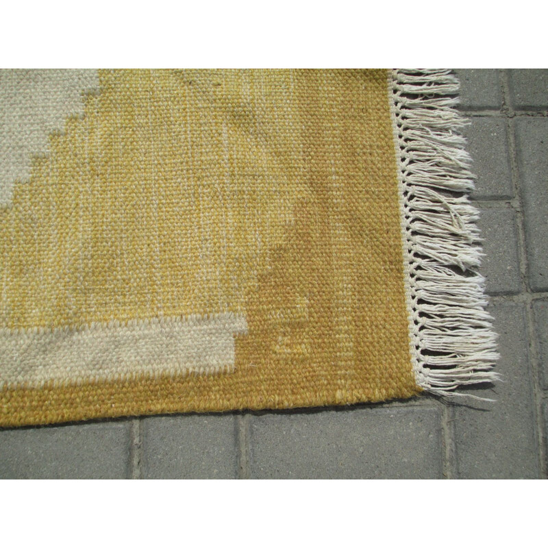Vintage hand-knotted wool rug its size 270 x76 from Scania, Sweden 1960