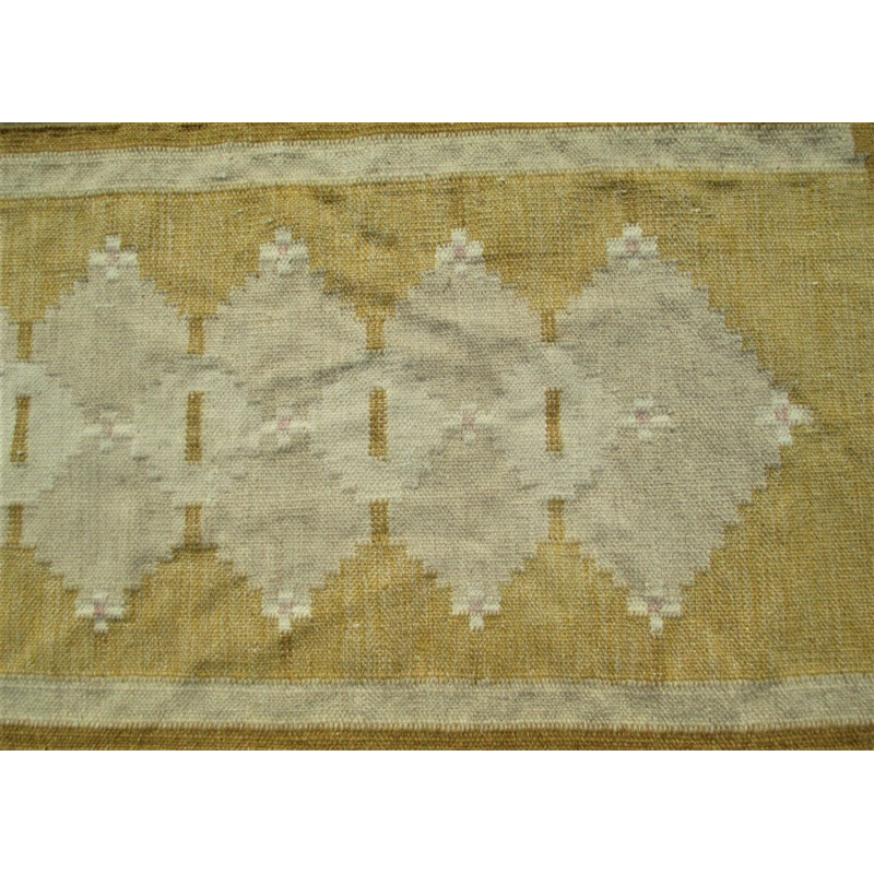 Vintage hand-knotted wool rug its size 270 x76 from Scania, Sweden 1960