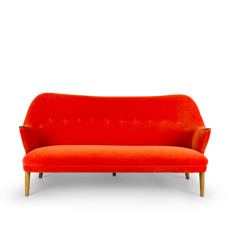 Mid-century velvet orange 3-seat sofa by CFC Silkeborg, 1960s