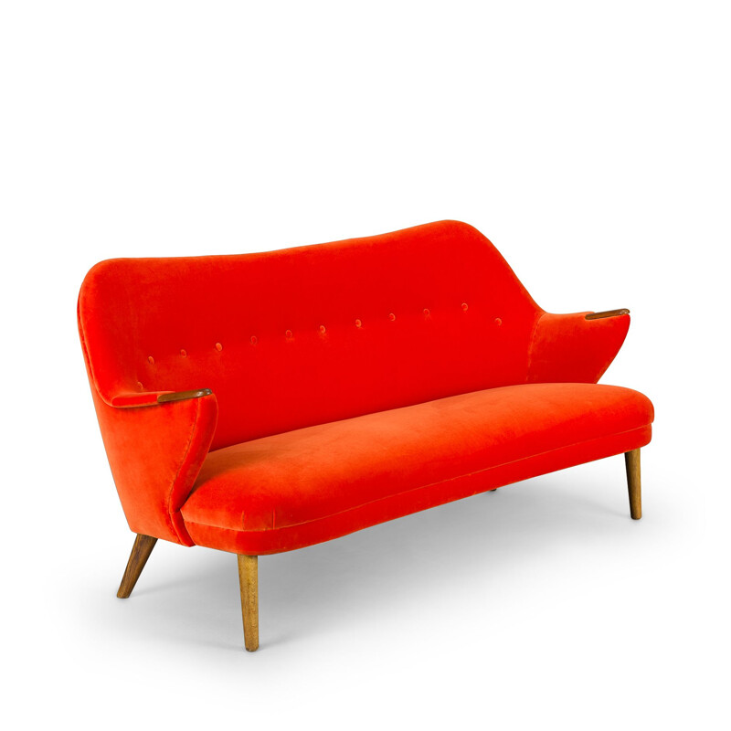 Orangefarbenes Vintage 3-Sitzer-Sofa aus Samt für CFC Silkeborg, 1960
