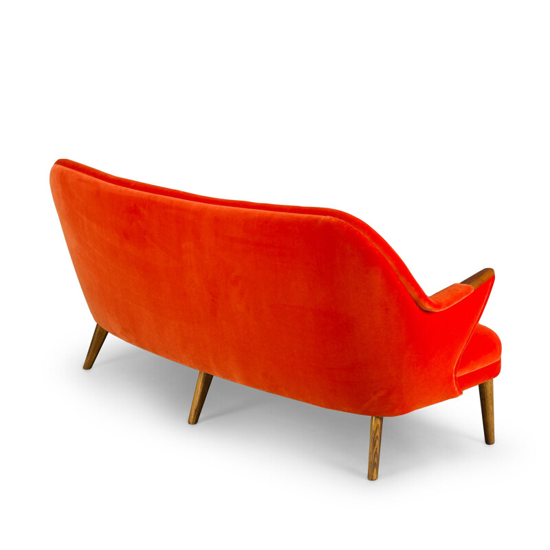 Mid-century velvet orange 3-seat sofa by CFC Silkeborg, 1960s