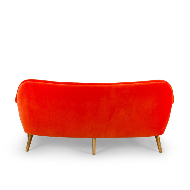 Mid-century velvet orange 3-seat sofa by CFC Silkeborg, 1960s