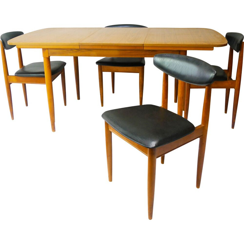 Table de salle à manger à rallonge vintage et 4 chaises de salle à manger par Schreiber, 1970