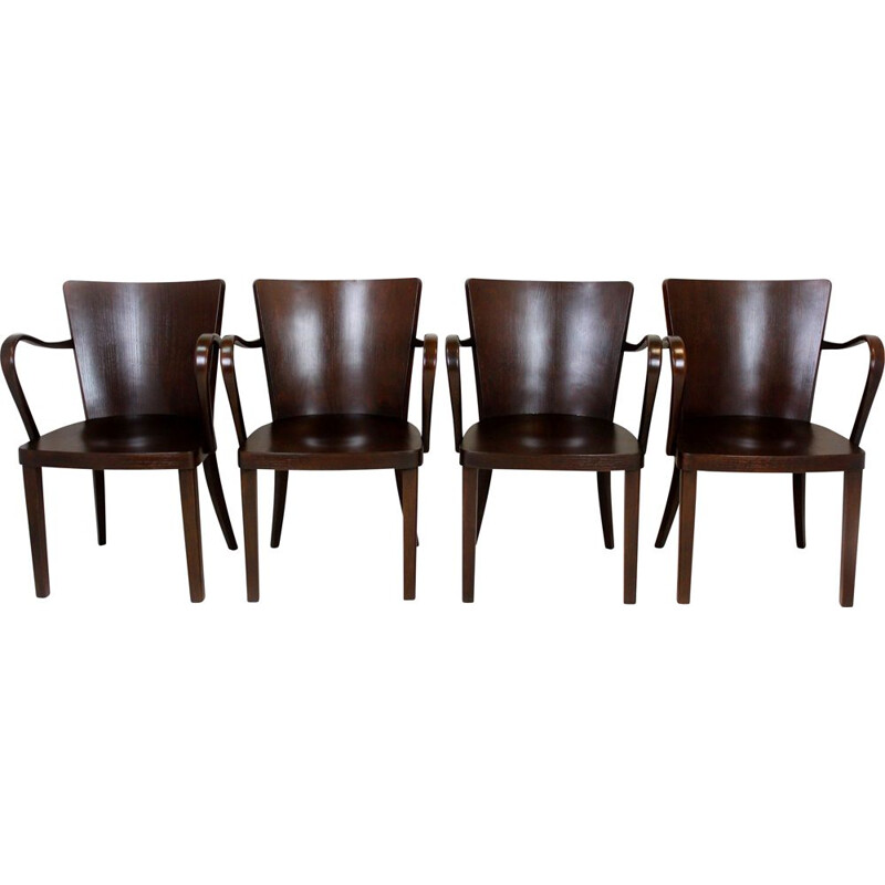 Set of 4 vintage bentwood B47 armhairs by Michael Thonet, 1930s