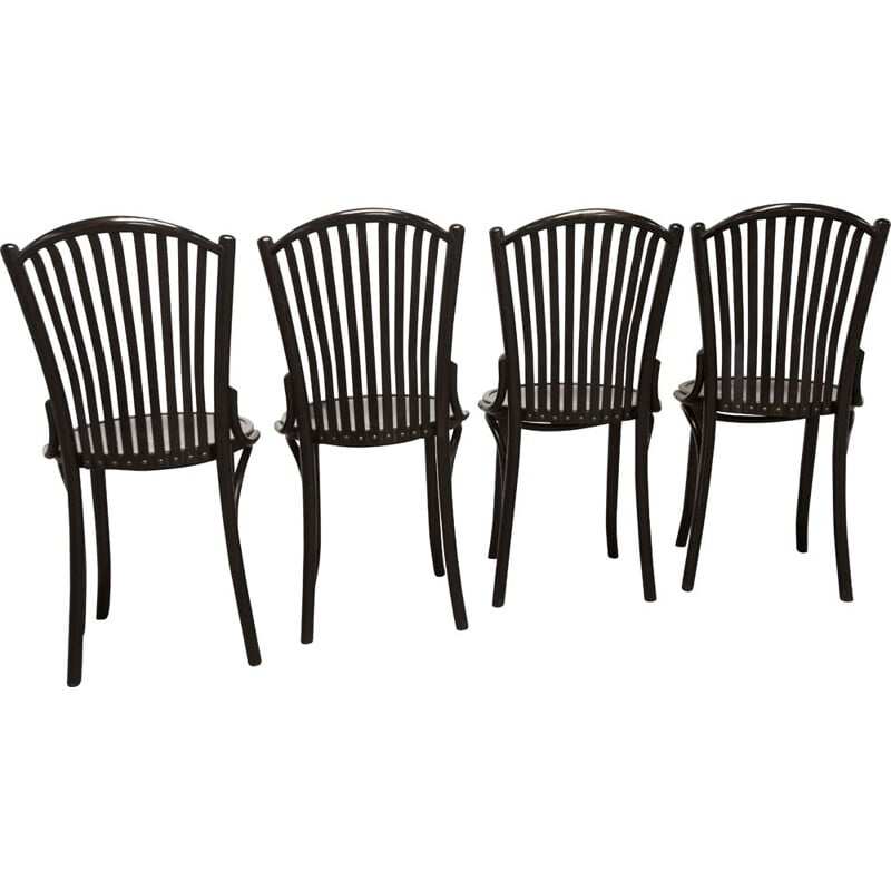 Ensemble de 6 chaises bistrot vintage ref 22 bois courbé par  Baumann, 1990