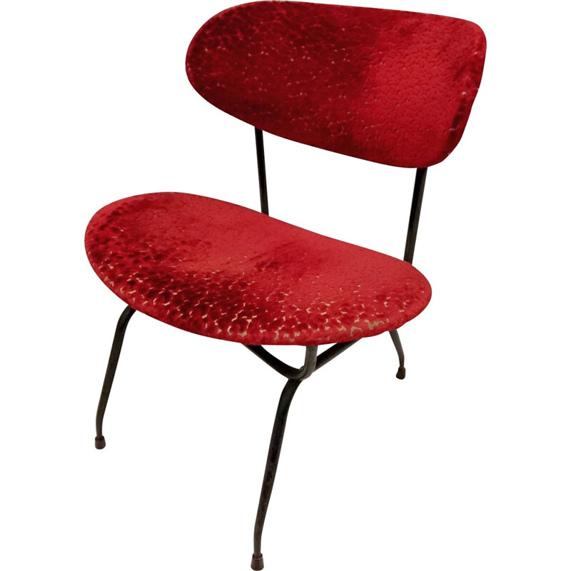 Burgundy red Arflex chair in black metal and velvet - 1950s