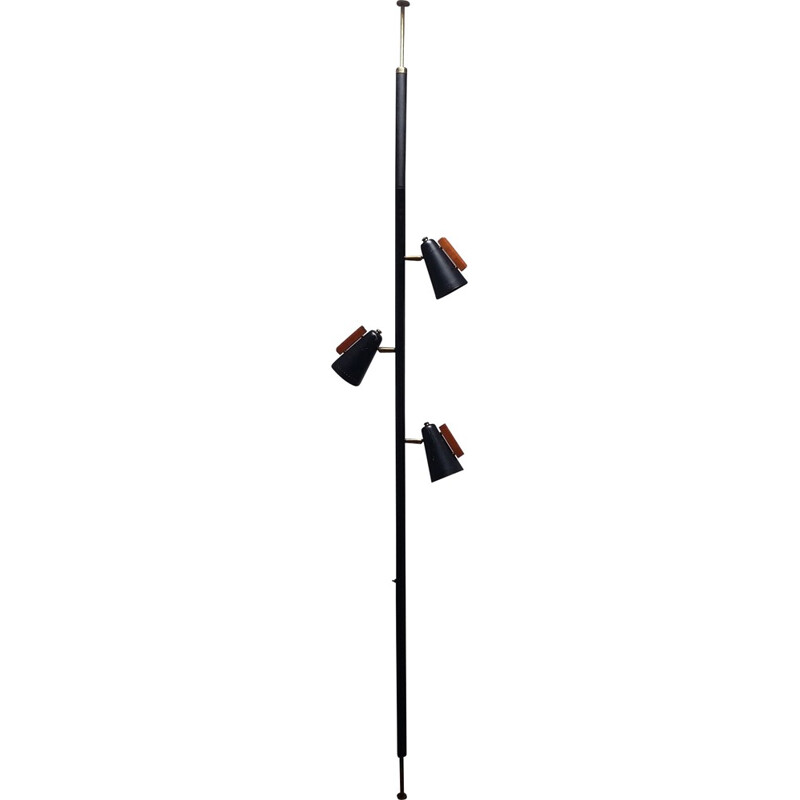  American Stiffel floor lamp in black lacquered metal and brass - 1950s
