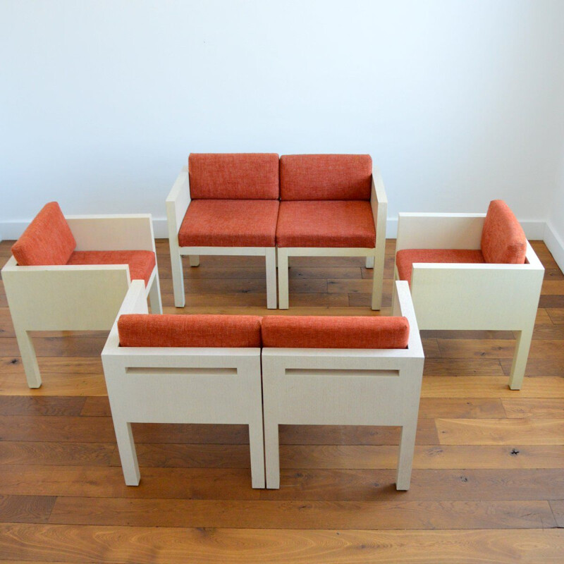 Set of 4 vintage cubic chairs, 1980
