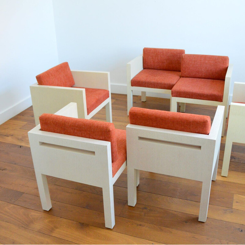 Set of 4 vintage cubic chairs, 1980