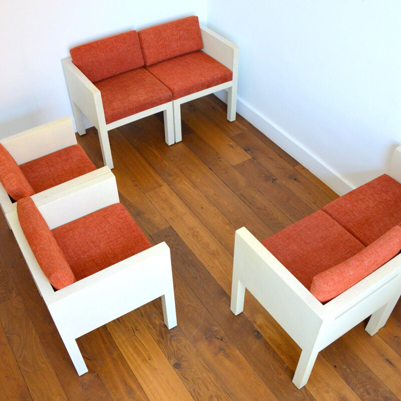 Set van 4 vintage kubusvormige fauteuils, 1980