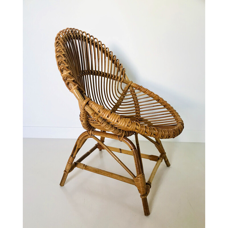 Vintage schelp fauteuil in rotan van Franco Albini, Italië 1960