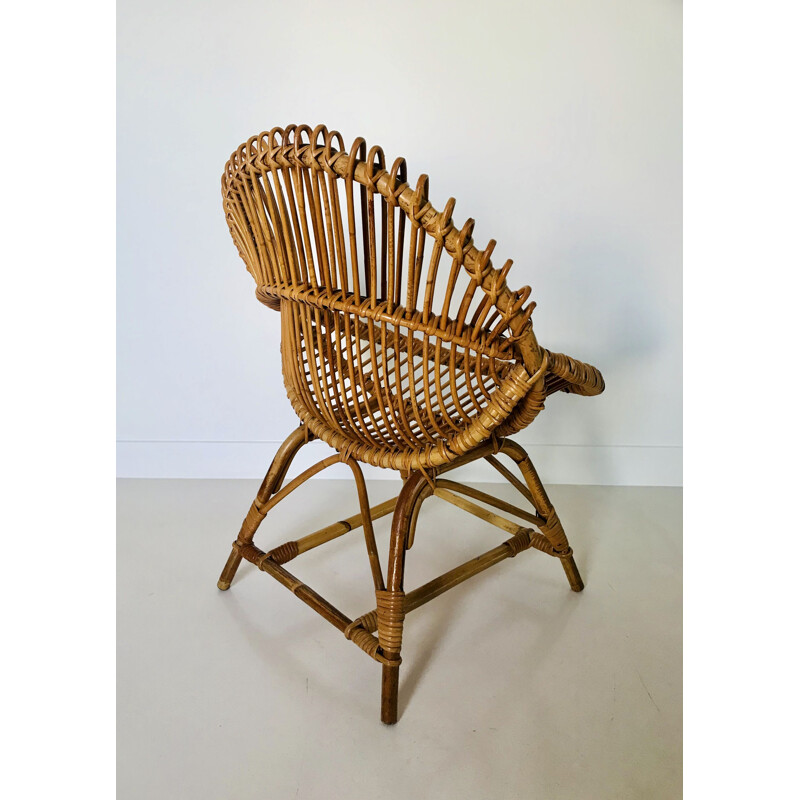 Fauteuil vintage coquille en rotin de Franco Albini, Italie 1960