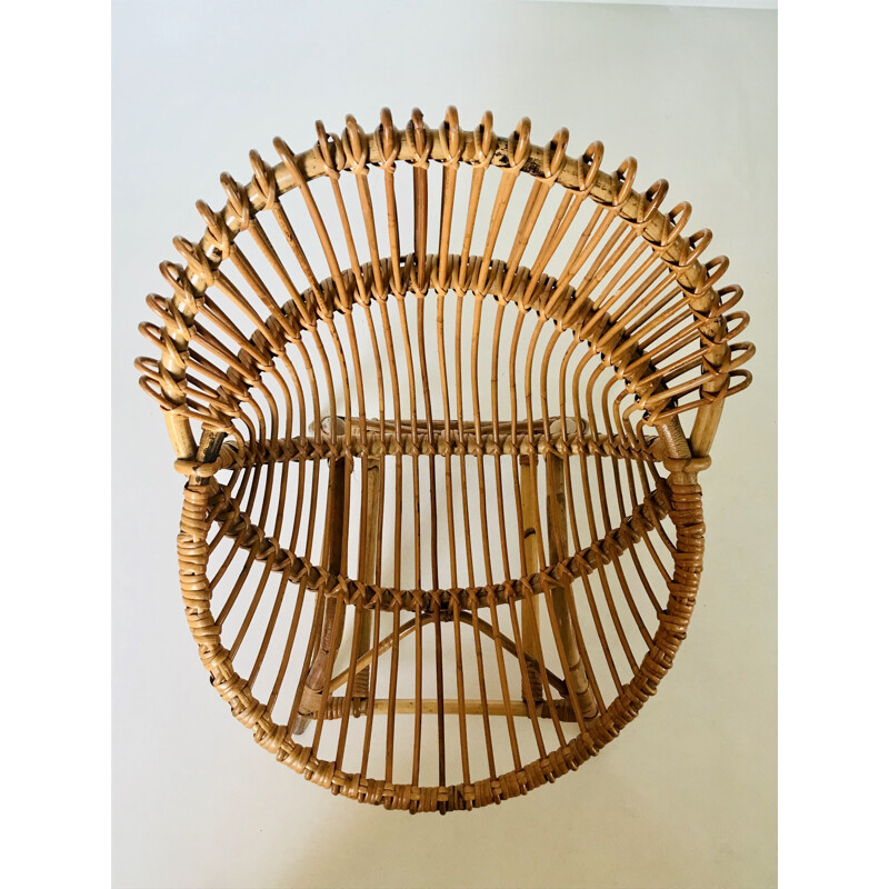 Vintage Muschel Sessel aus Rattan von Franco Albini, Italien 1960