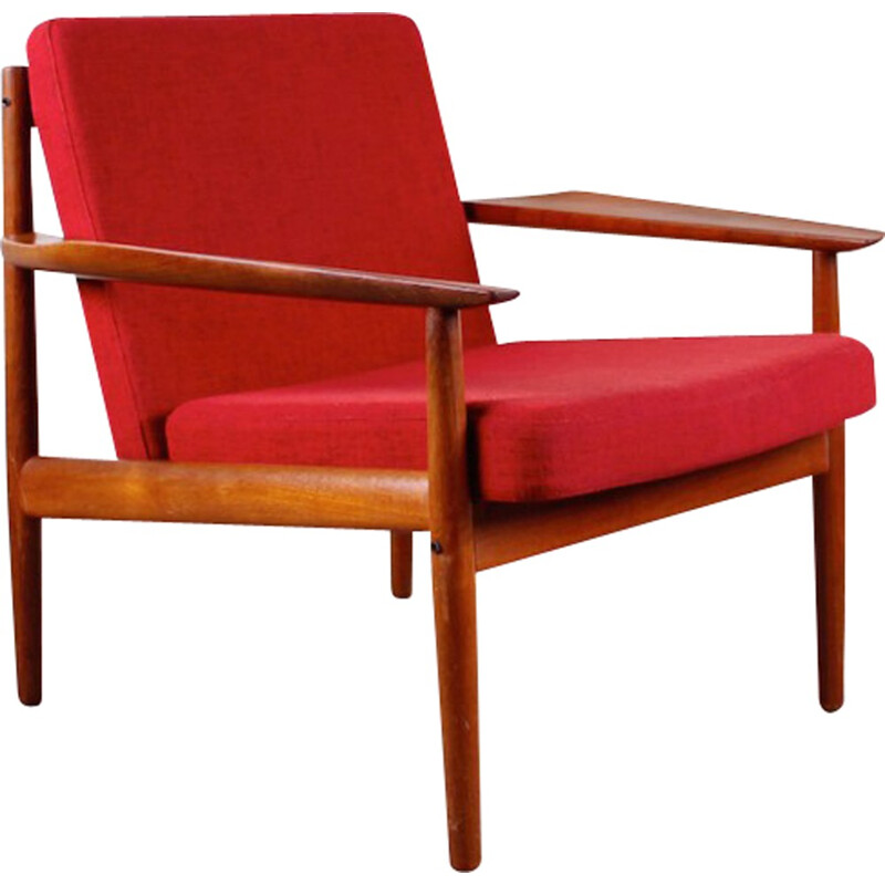 Danish Glostrup armchair in teak and red wool, Arne VODDER - 1960s
