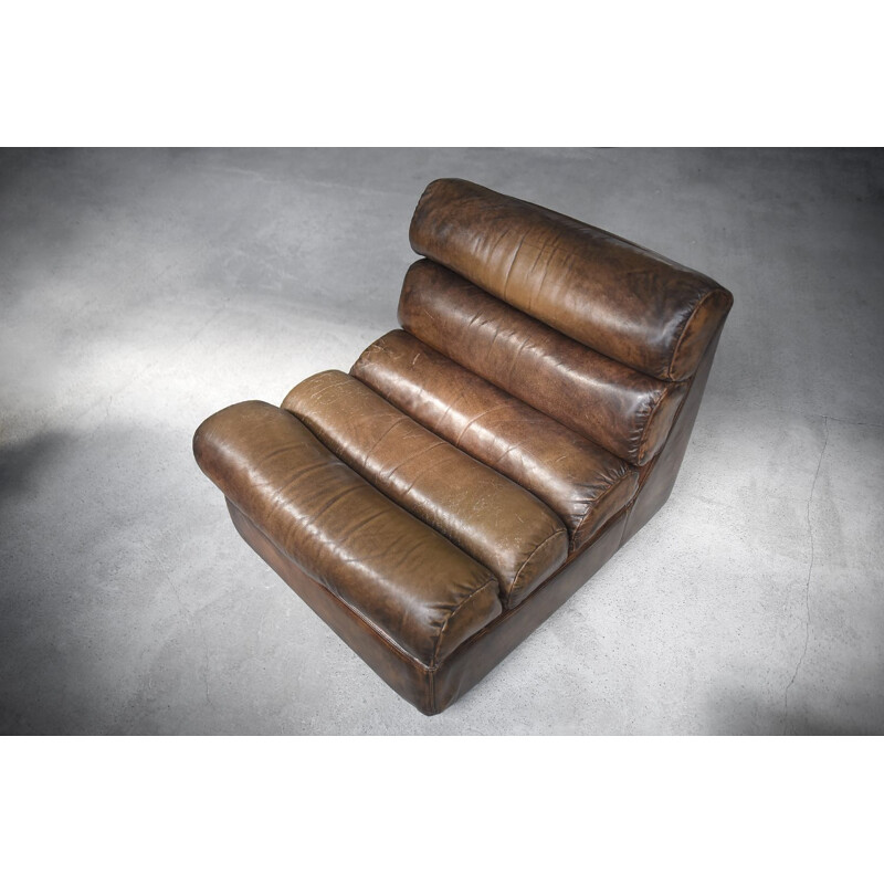 Set of 2 vintage brutalist leather mobile armchair, 1960s