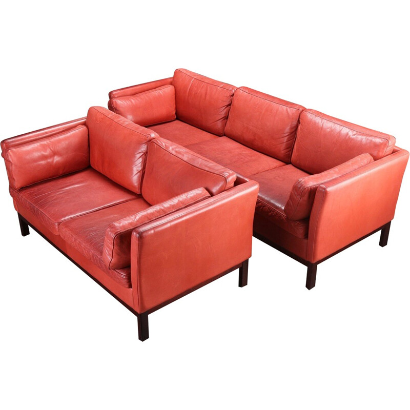 Set of Danish sofas in red leather - 1980s