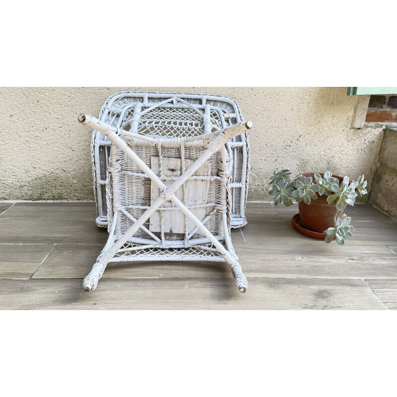 Vintage white rattan armchair for children, 1970s