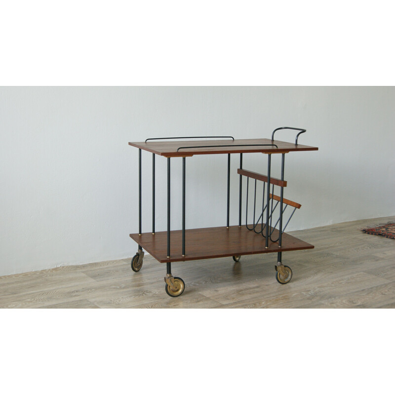 Mid-century minimalist teak bar trolley, 1950s