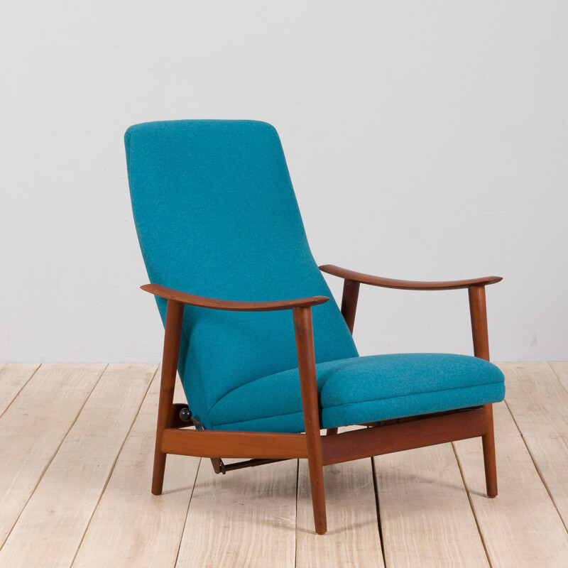 Sedia a dondolo vintage moderna scandinava con schienale alto in teak di Arnt Lande, 1960