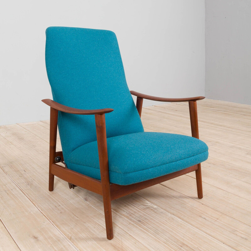 Sedia a dondolo vintage moderna scandinava con schienale alto in teak di Arnt Lande, 1960