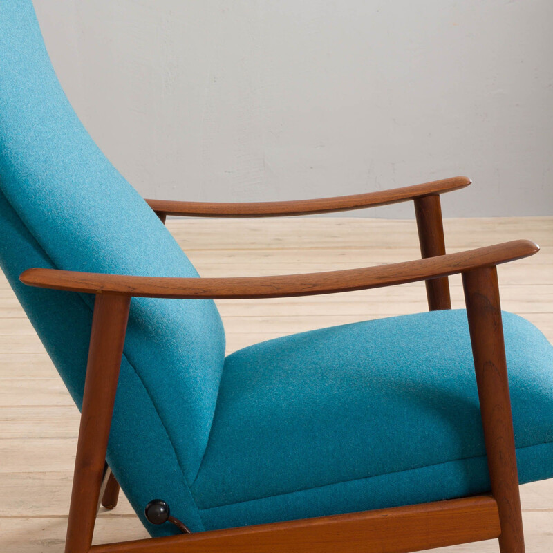 Sedia a dondolo vintage moderna scandinava con schienale alto in teak di Arnt Lande, 1960