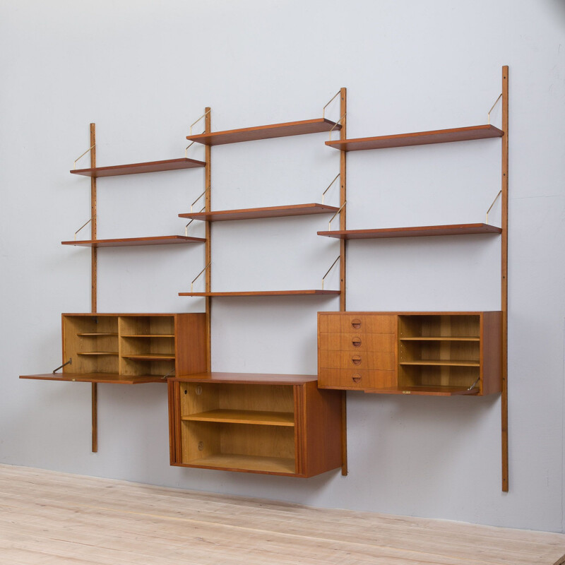 Vintage teak wall unit with a bar cabinet by Thygesen&Sørensen for Hansen and Guldborg, 1960s