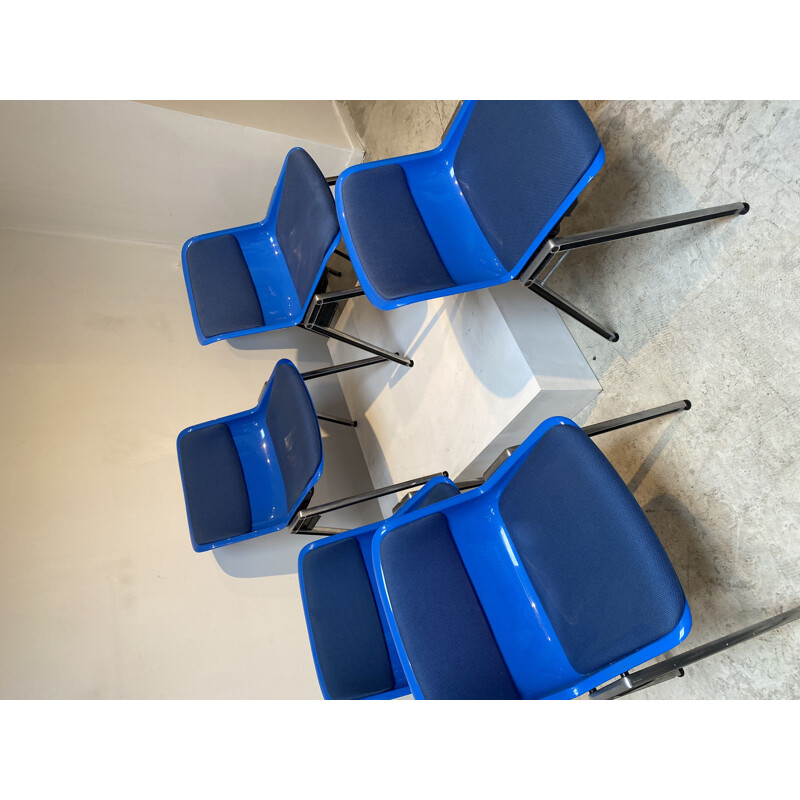 Set of 6 blue chairs by Borsani