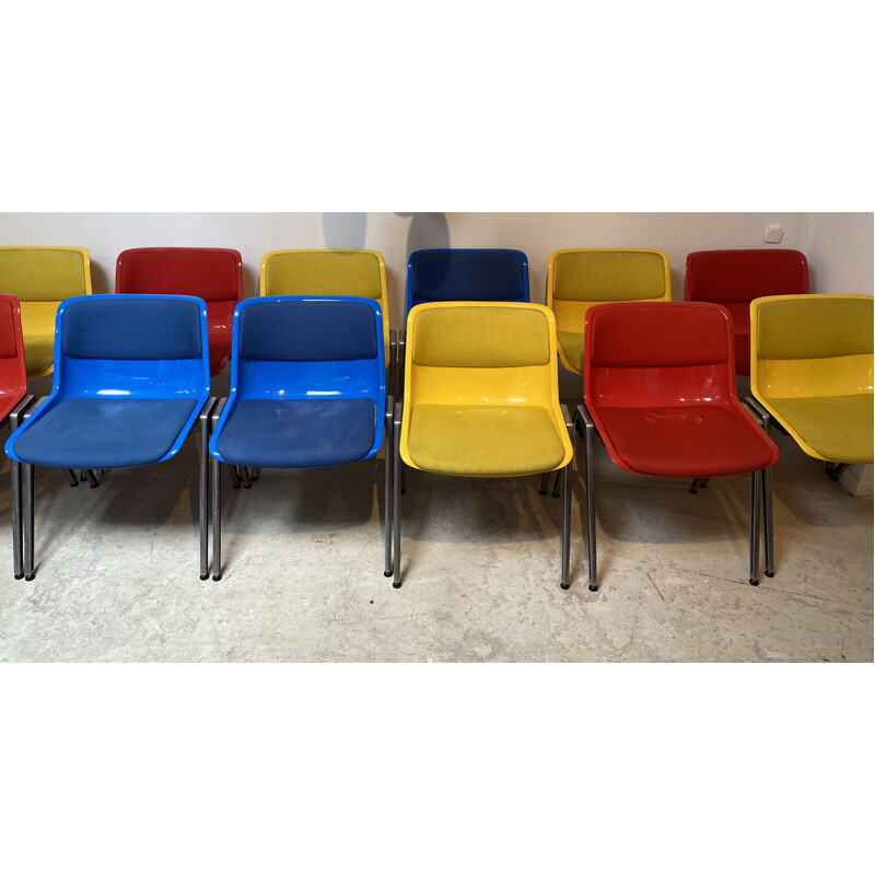 Set of 6 blue chairs by Borsani