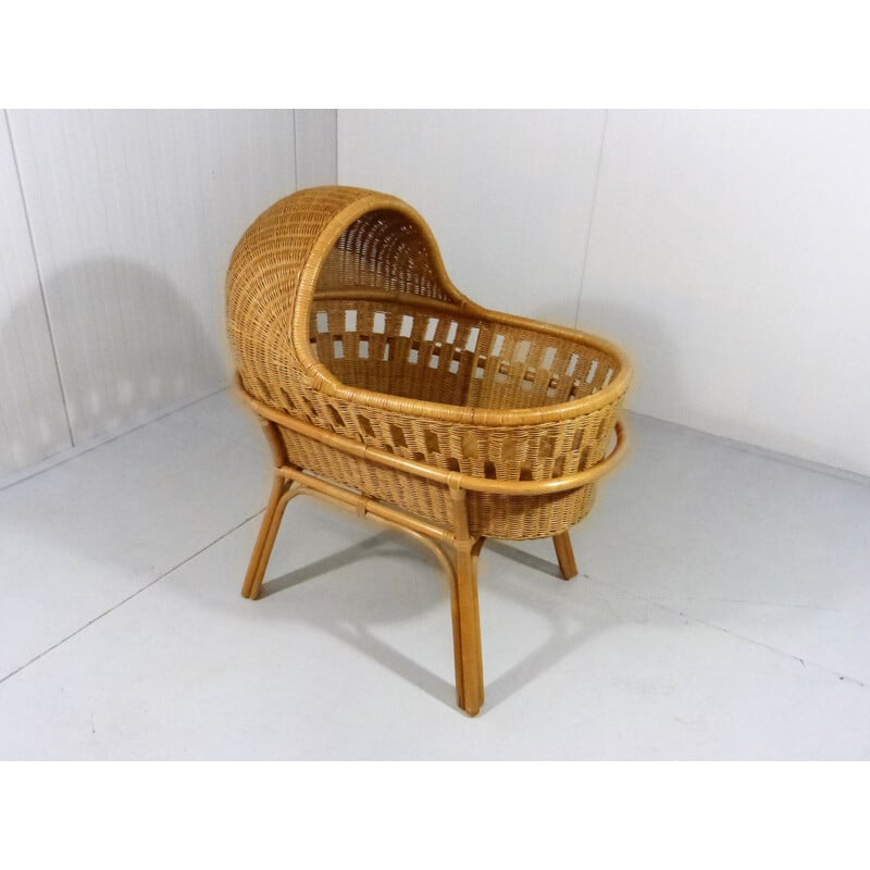 Mid-century rattan cradle, 1970s