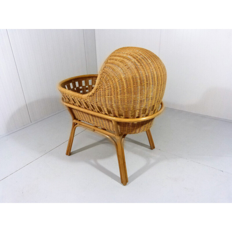 Mid-century rattan cradle, 1970s