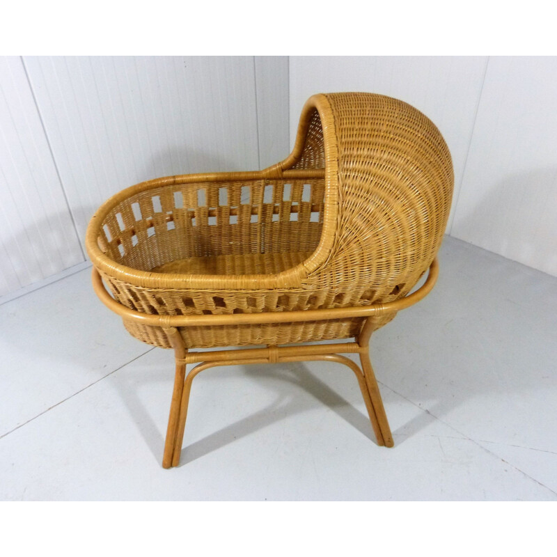 Mid-century rattan cradle, 1970s