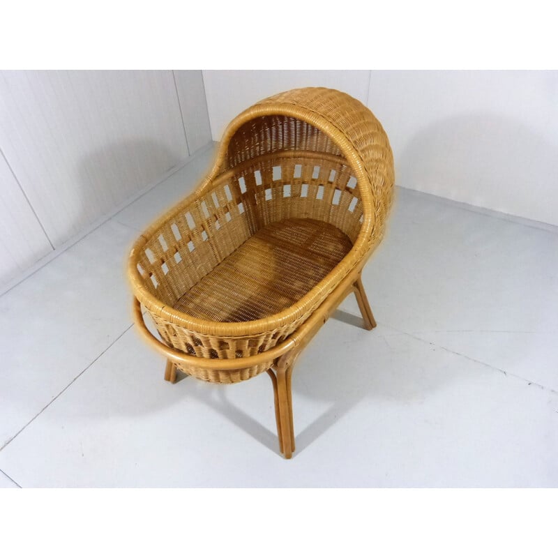 Mid-century rattan cradle, 1970s