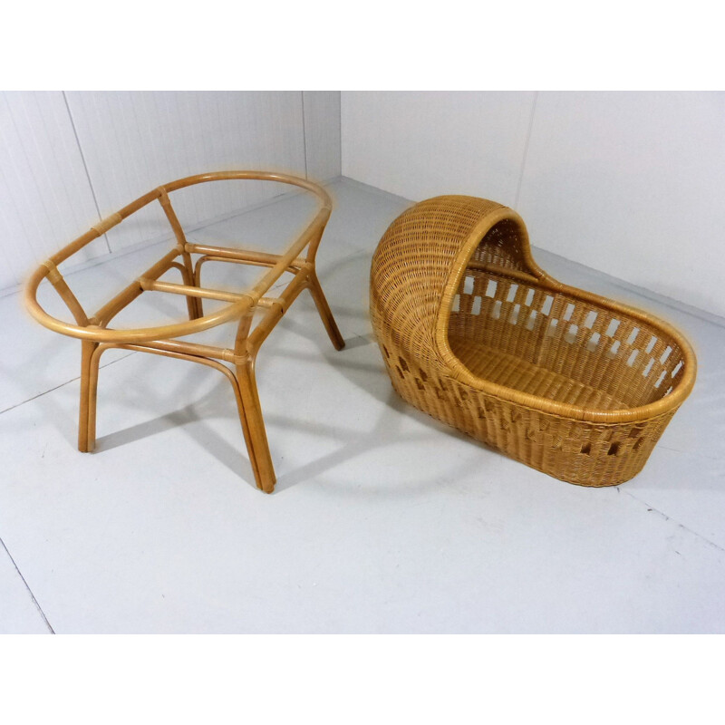 Mid-century rattan cradle, 1970s